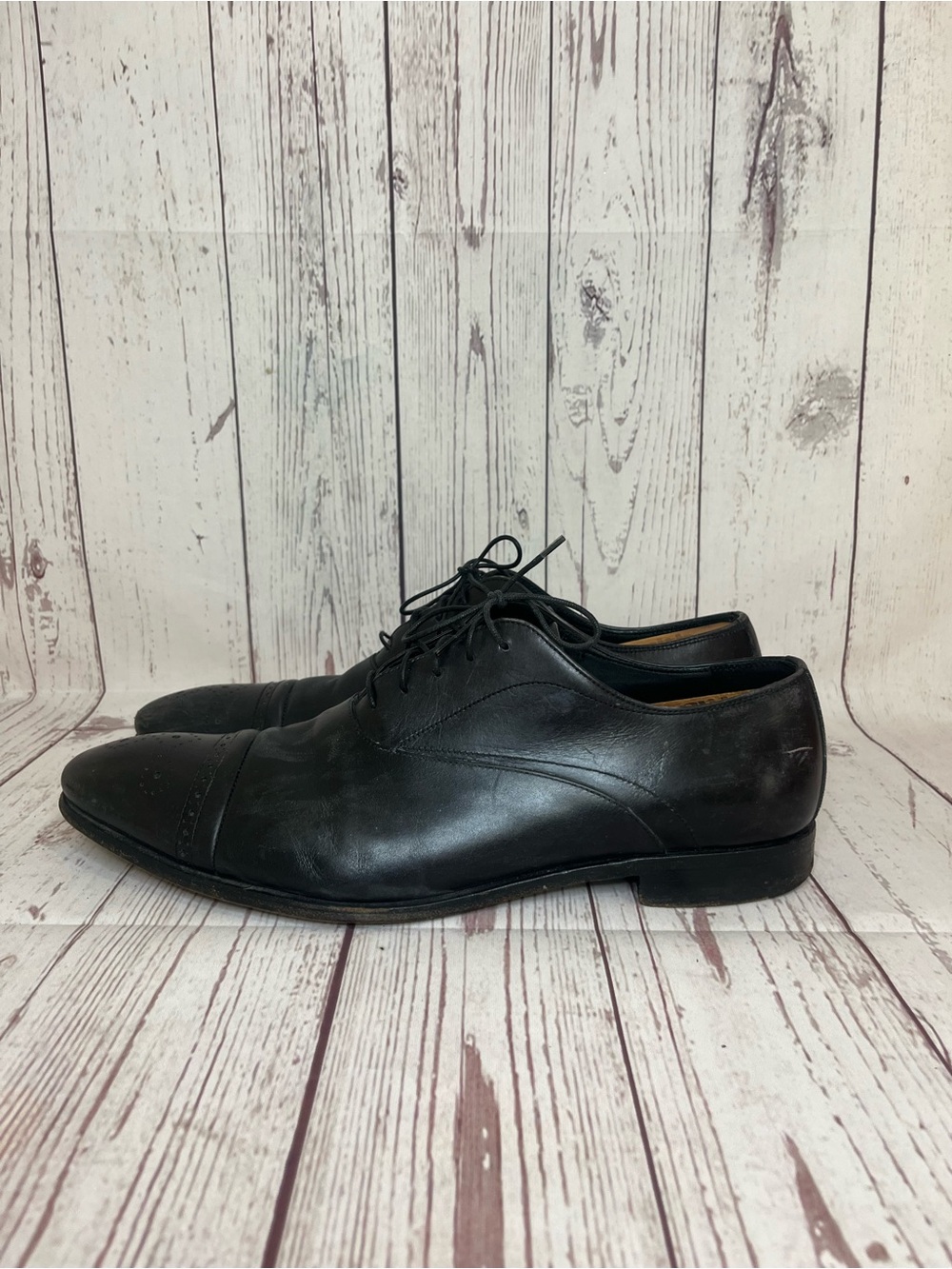 Men's Prada Size 8 Black Leather Dress Shoes Cap-Toe Oxford - Picture 2 of 16